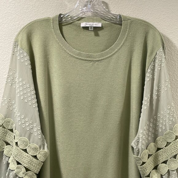SIONI Milano Long Sleeve Lace Trim Lightweight Sweater, Sage - 3X - Picture 5 of 8